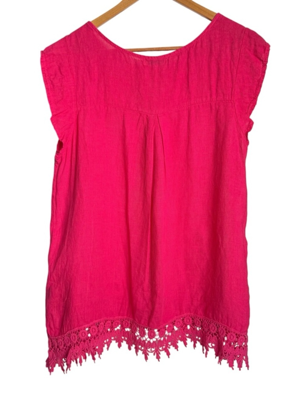 Terzo Millennio Top Womens Large Pink Linen Crochet Lace Hem Italy Beachy Tunic - Picture 2 of 6